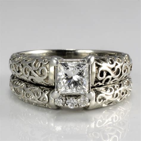Filigree Art Vintage Diamond Engagement Ring Set 058 Ctw Sz 575