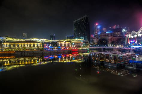 Wallpaper City Cityscape Night Singapore Asia Water Reflection