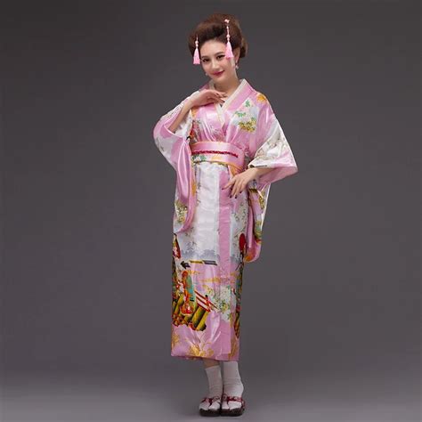 pink new japanese women s silk satin kimono yukata evening dress haori kimono with obi japanese