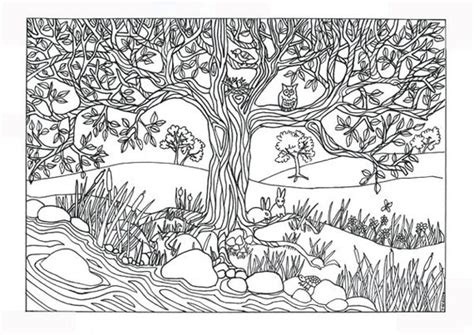 Items Similar To Printable Tree And River Nature Scene Coloring Page
