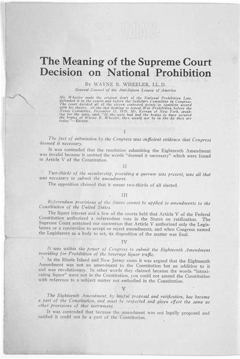 The Supreme Court Upholds National Prohibition 1920 Gilder Lehrman