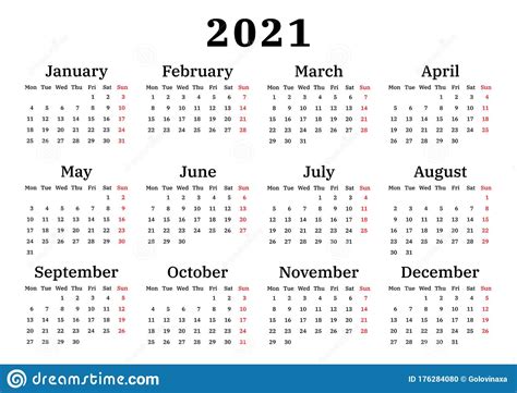 Free printable 2021 calendar offers you detailed information about the upcoming religious festivals and holidays based on free printable calendar 2021, farmers and agricultural experts can make important decisions regarding crops one lunar day is numbered within each lunar phase cycle. Calendar 2021, Week Starts On Monday Stock Vector ...