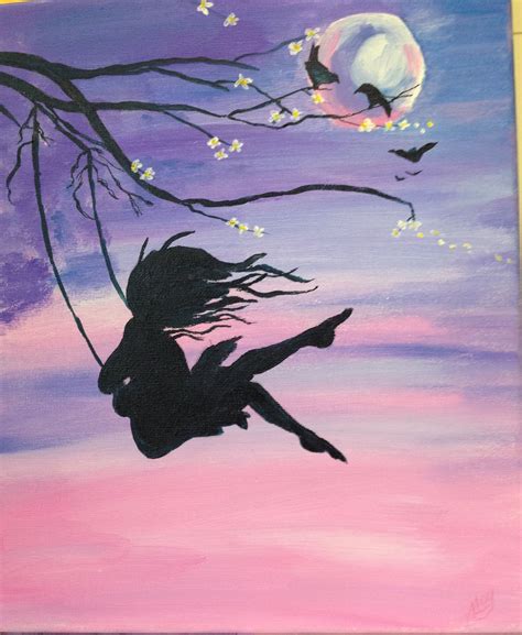 Love These Girl On The Swing Paintings Had A Go At One Myself In Acrylics Silhouette Art