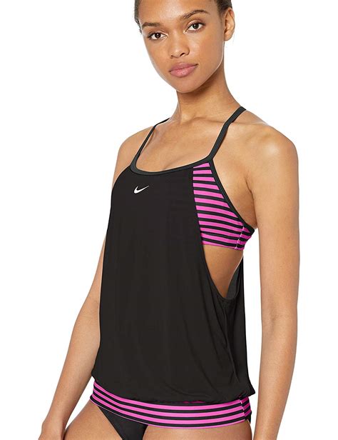 Swim Womens Layered Sport Tankini Swimsuit Set Black Size X Large