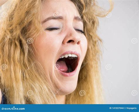 Funny Woman Yawning Stock Photo Image Of Boredom Exhausted 141037044