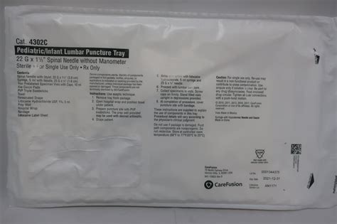 New Carefusion 4302cexp Pediatricinfant Lumbar Puncture Tray 22 G X 1½