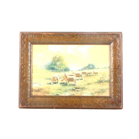 R L Johnston Watercolor Painting Of Grazing Sheep Ebth