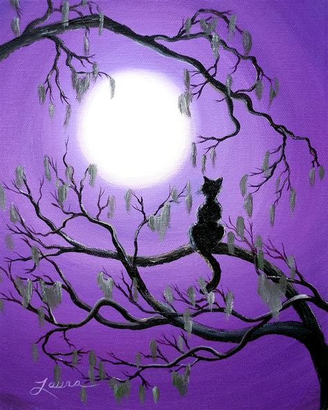 Black Cat In Mossy Tree Painting By Laura Iverson Fine Art America