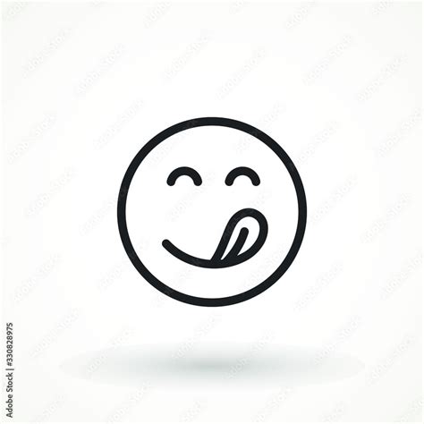 Yummy Smile Emoticon Icon Lick Mouth Editable Strok Tasty Food Eating