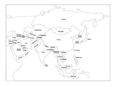 Mapa Fisico De Asia Mudo En Blanco Y Negro Mapa Europa