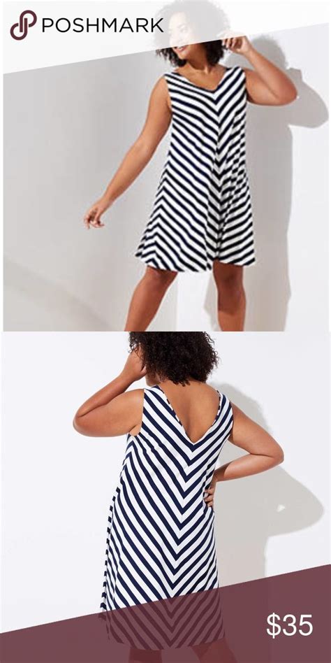 Loft Plus Chevron Double V Sleeveless Swing Dress Sleeveless Swing