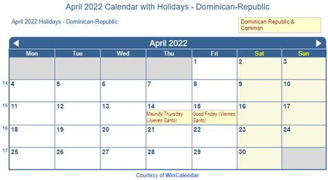 Print Friendly April 2022 Dominican Republic Calendar For Printing
