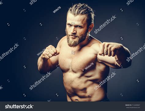 Portrait Athleltic Muscular Bearded Man Posing Stock Photo