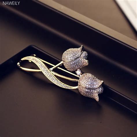 Elegant Gold Color Tulip Brooch Pins Scarves Colth Collar Pin Women