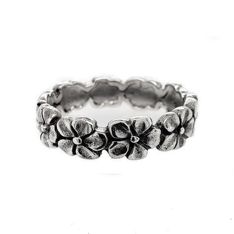 Sor558 Sterling Silver Flower Band Ring