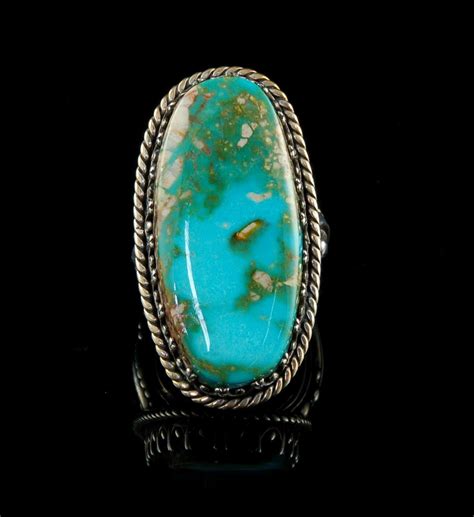 Large Silver And Polychrome Royston Turquoise Ring Silver Turquoise