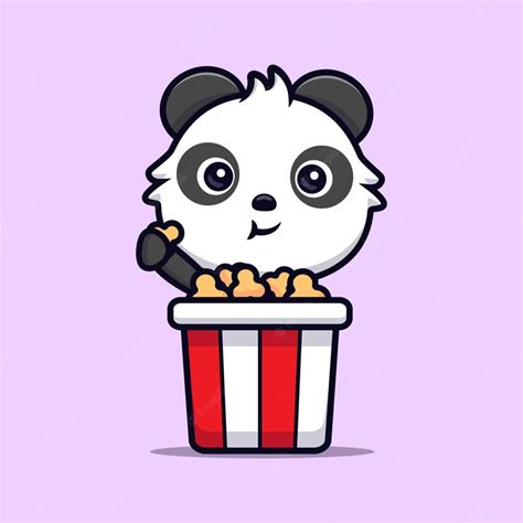 Premium Vector Cute Panda Eating Popcorn Animal Cartoon Mascot