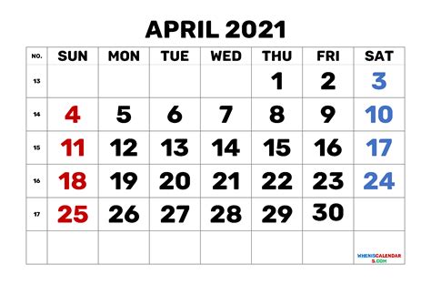 Free Printable Calendar April 2021 6 Templates