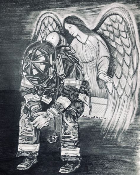 Firefighter Arty Pencil Portraits Angel Head Shots Fire Fighters