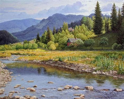 Summer Mountain Landscape Oil Painting Realism Oil Painting Large
