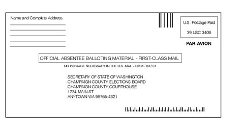 Once again, the recipient's name should go on the first line and to make your address stand out, try putting a border around your postcard. Shows the format for balloting material envelope.