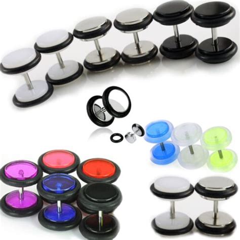 Pairs Of Cheater Faux Fake Ear Plugs Gauges Tapers White Black Stainless Steel Ebay
