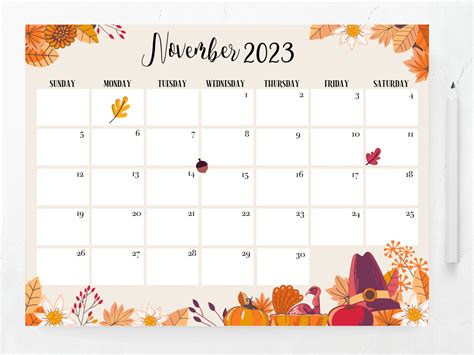 Editable November 2023 Calendar Printable Calendar Etsy Sweden