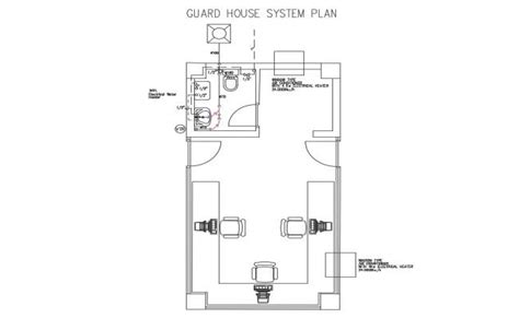 Guard House System Plan With Sanitary Installation Details Dwg File