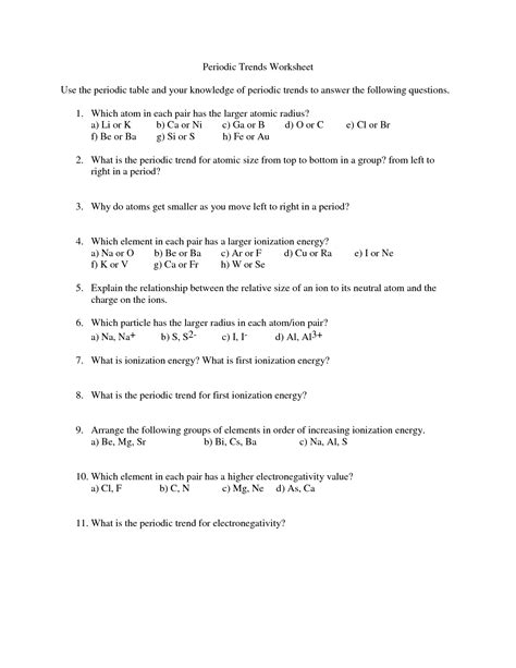 Complete the missing information for each of the following elements from a periodic table. 30 Worksheet Periodic Trends Answers - Worksheet Resource ...