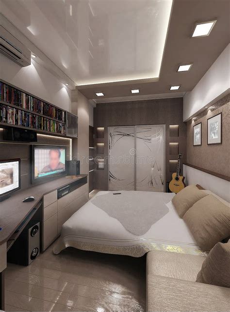 El Dormitorio Del Hombre Joven Diseño Interior Rinde 3d Imagen De