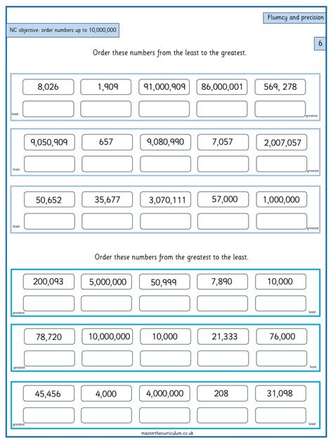 Ordering Numbers To 10 000 000 Worksheet