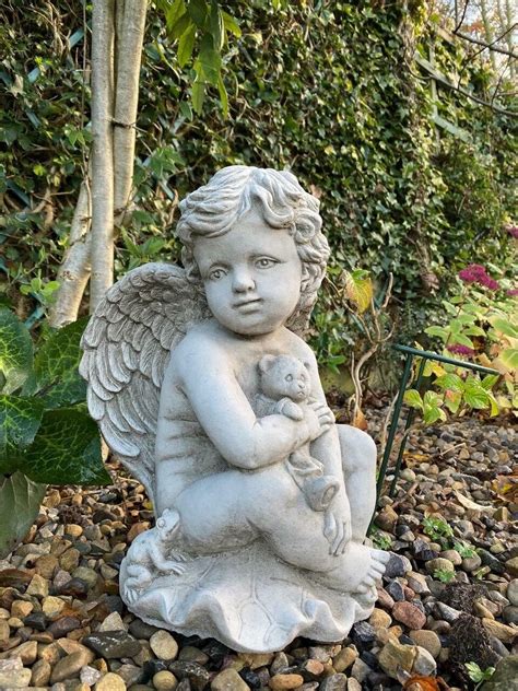 Cherub Angel Figurine Wings Outdoor Sculpture Zen Garden Statue Praying