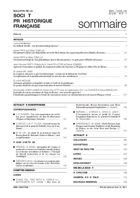 (PDF) Bulletin de la Société préhistorique française - Volume 108 (2011) | SPF Société ...