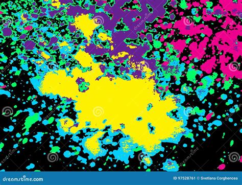 Artistic Colorful Acrylic Paint Splatter Blob On Black Backgrou Stock