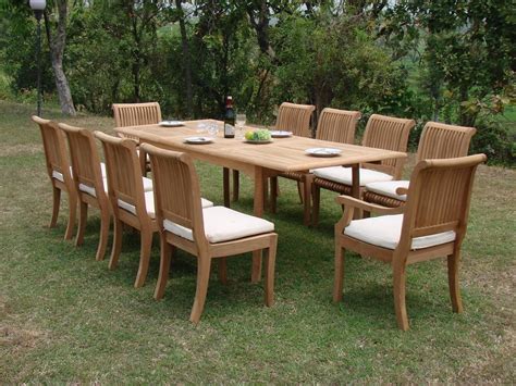 Teak Dining Set10 Seater 11 Pc 94 Double Extension Rectangle Table
