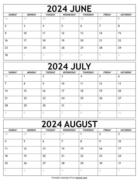 Printable Calendar June July August Printable Calendar