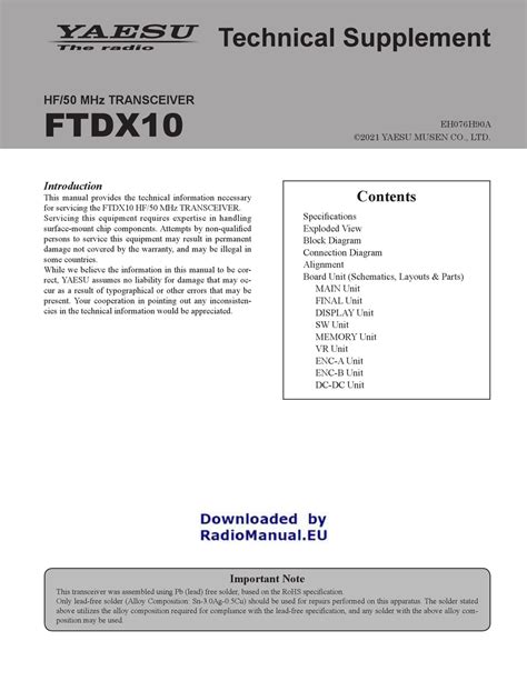 Yaesu Ftdx10 Technical Supplement Pdf Download Manualib
