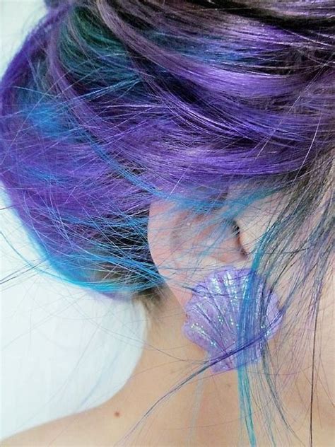Mermaid and balayage hairstyles in colors of blue, deep purple, lilac, blonde, pink, etc. purple ombre hair on Tumblr