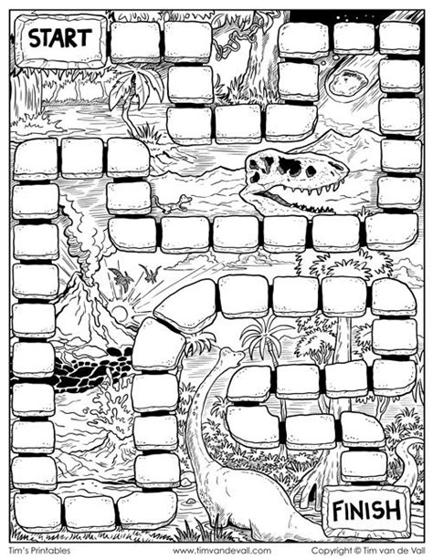 Board Game Template Black And White Dinosaur Theme Tims Printables
