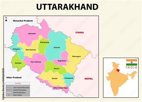 Uttarakhand Map Highlight Uttarakhand Map On India Map With A Boundary