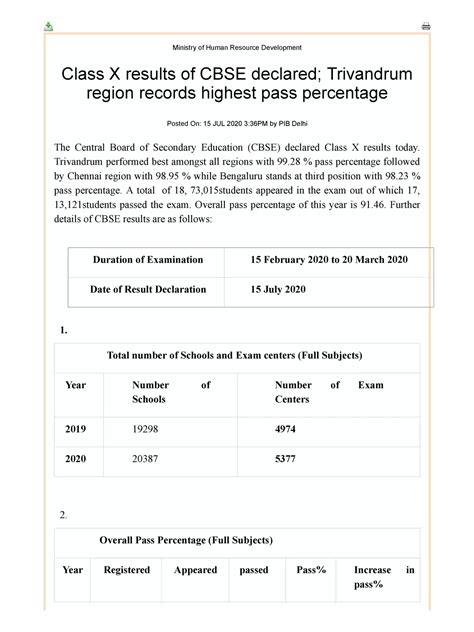 CBSE Class 10th Result Pass Percentage PDF InstaPDF