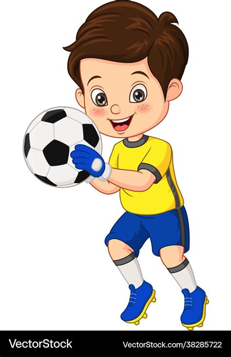 Cartoon Little Boy Holding Soccer Ball Royalty Free Vector