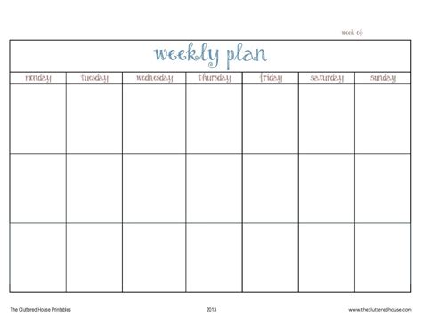 7 Day Week Blank Calendar Printable