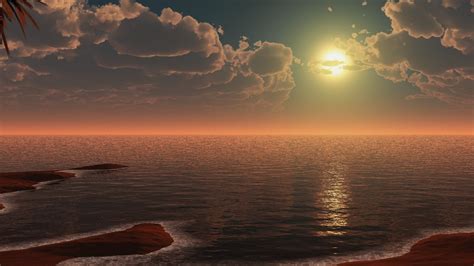 Wallpaper Sunlight Landscape Sunset Sea Shore Reflection Sky