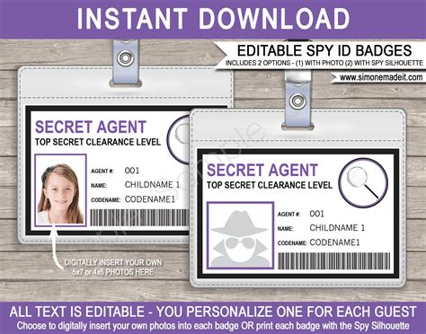 Spy Birthday Party Printables Secret Agent Badge Printable Etsy