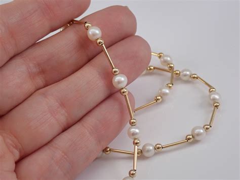 Estate Vintage 14k Yellow Gold Pearl Tin Cup Necklace Chain 18