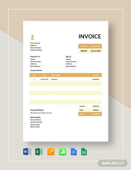 Ravishing Church A4 Invoice Template Word Pages