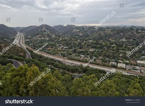 Los Angeles Congested Highway Aerial View Stock Photo 213118948
