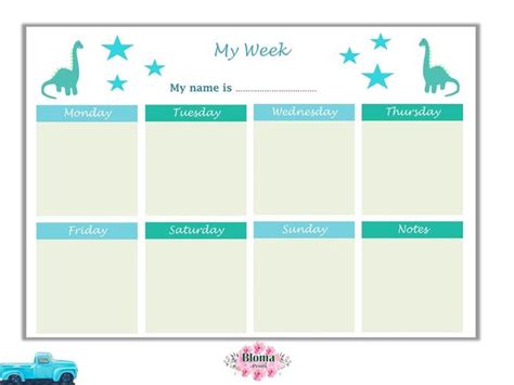 Weekly Chart Dinosaurs Printable Childrenkids Weekly Etsy Reward