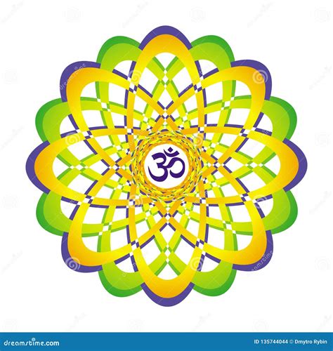 Colorful Mandala With Aum Om Ohm Sign Blue Orange Yellow Green